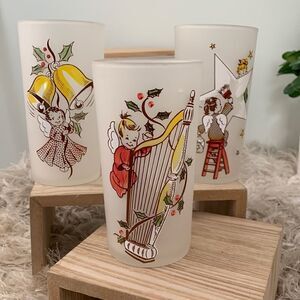 Vintage Set of 3 Christmas Angels Frosted
Glass Tumblers Designed by Fran Taylor